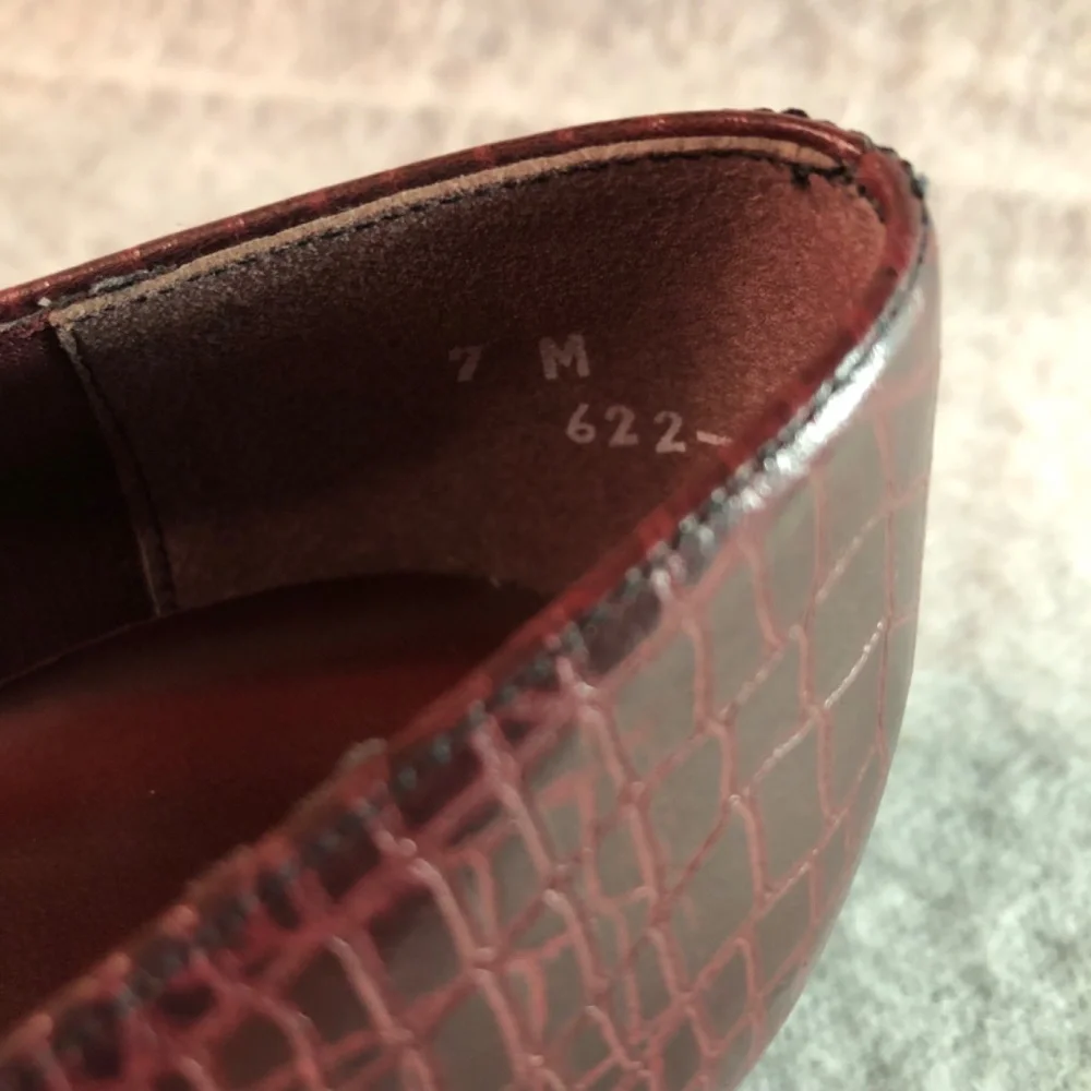 Burgundy ‘Crocodile’ Low-Heel Pumps - Picture 11 of 16